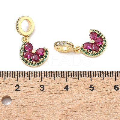 Brass Pave Green and Deep Pink Cubic Zirconia European Dangle Charms KK-P345-41G-1