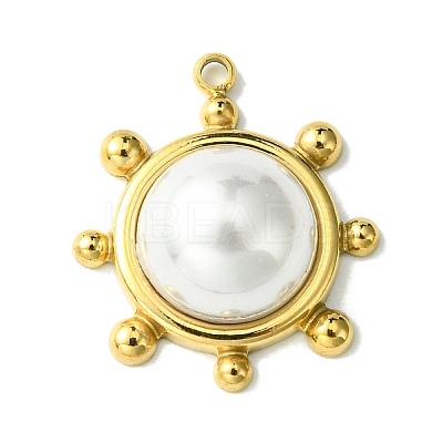 Ion Plating(IP) 304 Stainless Steel Pave Shell Pearl Pendants FIND-Z028-35A-1