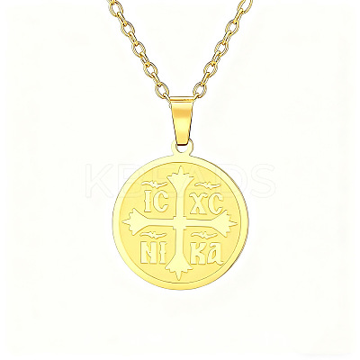 201 Stainless Steel Orthodox Cross Pendant Cable Chain Necklaces for Women FS-WGFDB3C-02-1