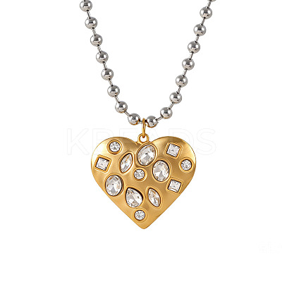 304 Stainless Steel Pave Clear Cubic Zirconia Geometric Pendant Necklaces WG22380-03-1