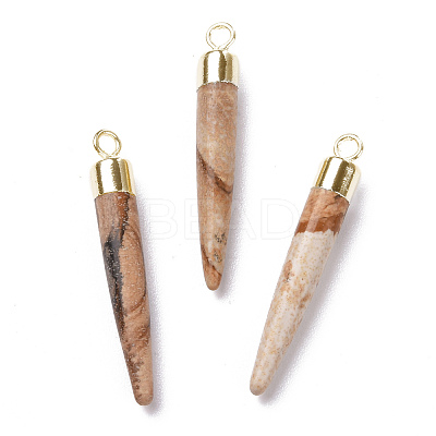 Natural Picture Jasper Brass Pointed Pendants G-B025-02LG-13-1