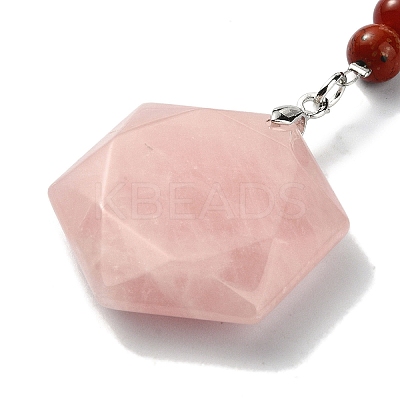 Natural Rose Quartz Hexagon Pendant Keychain G-Z033-02C-P-1