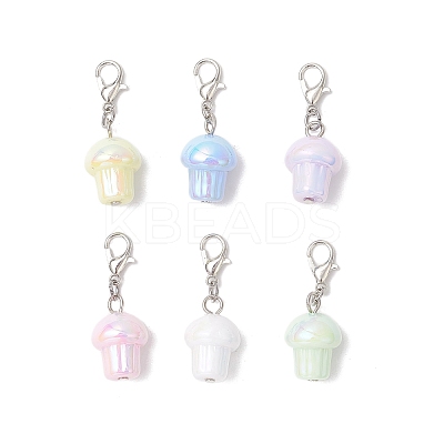 UV Plating Acrylic Mushroom Pendant Decorations HJEW-JM03393-1