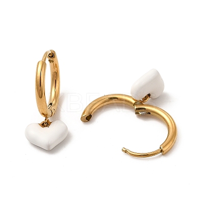 White Enamel Heart Dangle Hoop Earrings EJEW-P219-07G-1