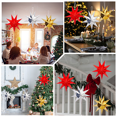 6Pcs 3 Colors Paper Star Pendant Decorations HJEW-GF0001-66A-1