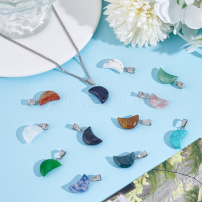 24Pcs 12 Styles Moon Gemstone Pendants G-HY0001-80-1