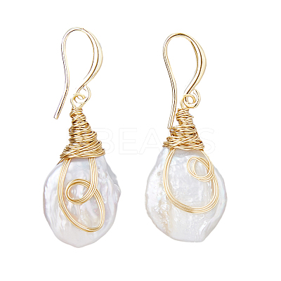 1 Pair Nuggest Natural Pearl Dangle Earrings EJEW-FI0001-89-1