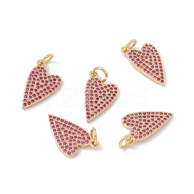 Rack Plating Brass Micro Pave Hot Pink Cubic Zirconia Pendants X-ZIRC-C040-19G-1
