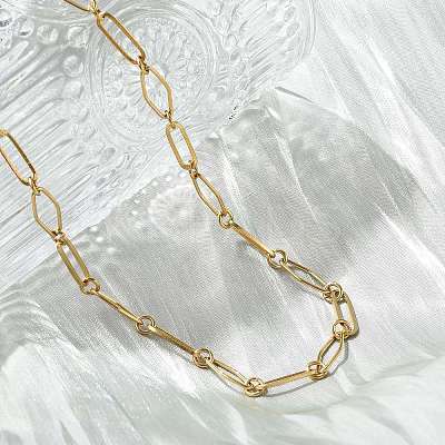 304 Stainless Steel Rhombus & Oval Link Chain Necklace BJEW-B072-03G-1