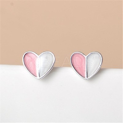 Heart Enamel Stud Earrings for Girl Women EJEW-BB46109-A-1