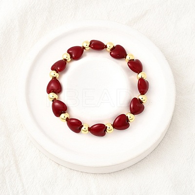 Valentine's Day ABS Imitation Pearl Beads Stretch Bracelets for Women BJEW-D317-08B-G-1