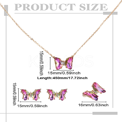 Butterfly Alloy Glass Pendant Necklaces & Stud Earrings & Rings Sets for Women SJEW-LP0001-25B-1