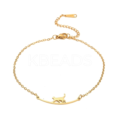 Cat Shape 304 Stainless Steel Link Anklets for Women AJEW-G068-01G-1