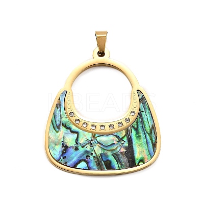 Bag Shape 304 Stainless Steel & Rhinestone & Paua Shell Pendants STAS-M121-05G-1