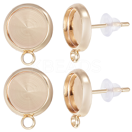 Beebeecraft 20Pcs Brass Flat Round Stud Earring Settings KK-BBC0009-20-1