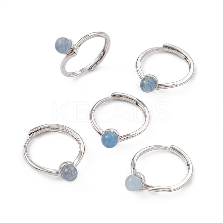 Natural Aquamarine Adjustable Rings RJEW-G273-11P-02-1