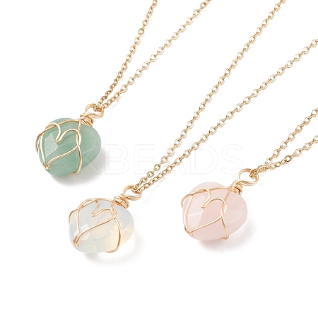 Gemstone Heart Pendant Necklaces NJEW-JN03896-1
