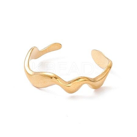 Ion Plating(IP) 304 Stainless Steel Wave Open Cuff Ring for Women RJEW-H107-04G-1