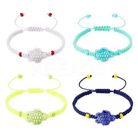 4Pcs 4 Colors Porcelain Tortoise Braided Bead Bracelets Set BJEW-TA0001-17-1