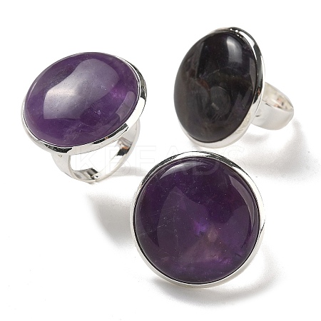 Natural Amethyst Round Adjustable Rings RJEW-K371-09S-21-1