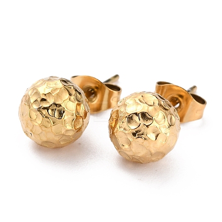 Ion Plating(IP) Textured Round Bead 304 Stainless Steel Stud Earring Findings LS-X-EJEW-O104-01G-1