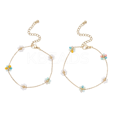 Glass & ABS Plastic Imitation Pearl Beads Link Bracelets BJEW-JB12572-01-1