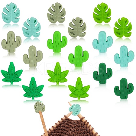 18Pcs 9 Styles Cactus & Leaf Food Grade Eco-Friendly Silicone Beads SIL-SZ0001-50-1