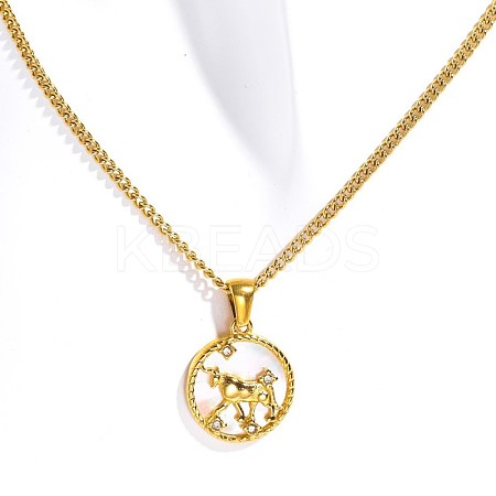 Ion Plating(IP) Stainless Steel Pave Shell Flat Round Constellation Pendant Twist Chain Necklaces PW-WG99157-02-1