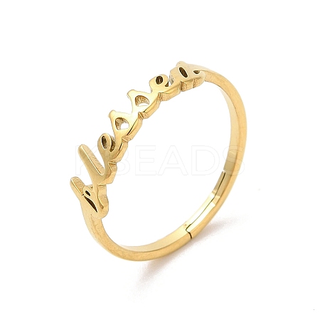 Ion Plating(IP) 304 Stainless Steel Word Adjustable Ring RJEW-L107-024G-1