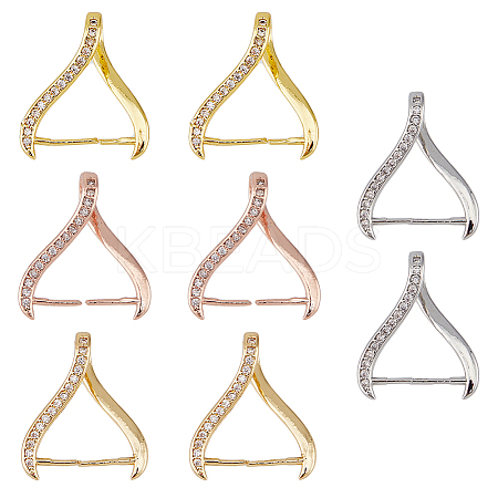 SUPERFINDINGS 8Pcs 4 Colors Rack Plating Brass Micro Pave Cubic Zirconia Ice Pick Pinch Bails KK-FH0006-29-1