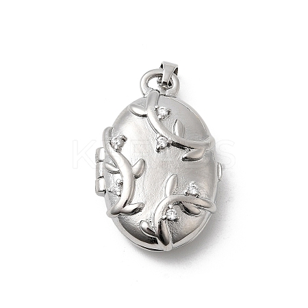 Brass Micro Pave Clear Cubic Zirconia Locket Pendants X-KK-L262-07P-1