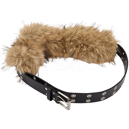 Imitation Leather Rabbit Hair Belt AJEW-WH20019-57A-1