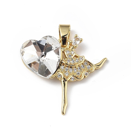 Real 18K Gold Plated Rack Plating Brass Micro Pave Clear Cubic Zirconia Pendants KK-C015-15G-12-1