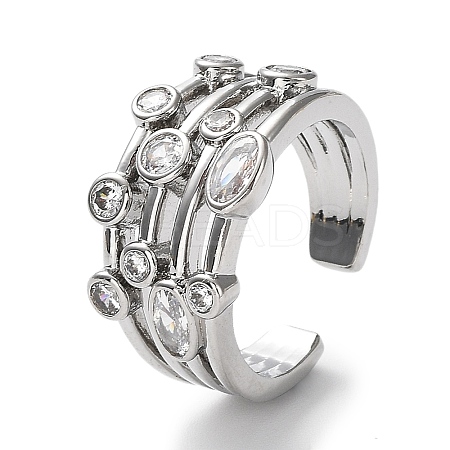 Rack Plating Brass Micro Pave Cubic Zirconia Open Cuff Rings RJEW-Q777-14P-1