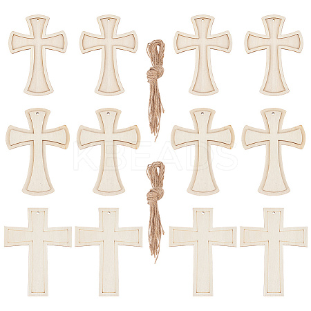 15Pcs 3 Styles Unfinished Wood Cross Pendants WOOD-AR0001-31-1