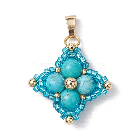 Synthetic Turquoise & Glass Seed Beaded Woven Pendants PALLOY-MZ00365-04-1
