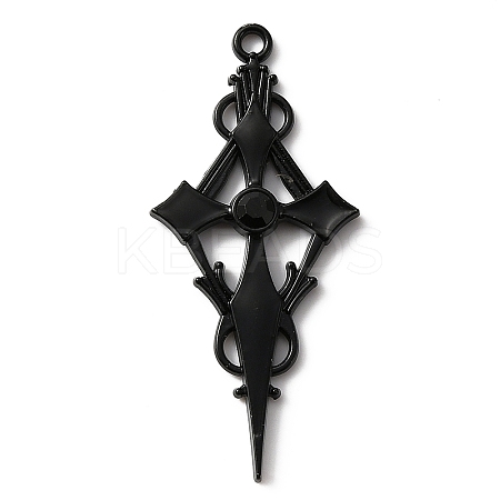 Jet Rhinestone Cross Pendant with Black Enamel LS-ENAM-WH0001-06EB-01-1