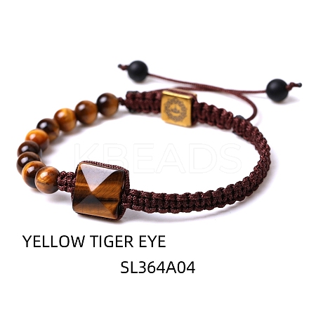 Natural Tiger Eye Pyramid Braided Beaded Bracelets LS-PW-WG23082-04-1