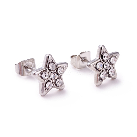 Crystal Rhinestone Star Stud Earrings EJEW-I278-02P-1