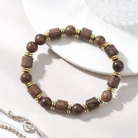 Natural Wenge Wood & Non-magnetic Synthetic Hematite Beads Stretch Bracelets for Women Men BJEW-JB13386-1