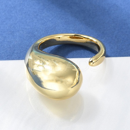 Rack Plating Brass Teardrop Open Cuff Ring for Women X-RJEW-A016-03G-1