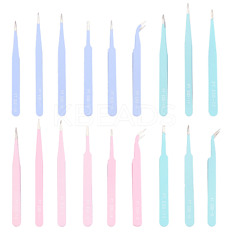 3Sets 3 Colors Stainless Steel Beading Tweezers Sets TOOL-DC0001-01-1