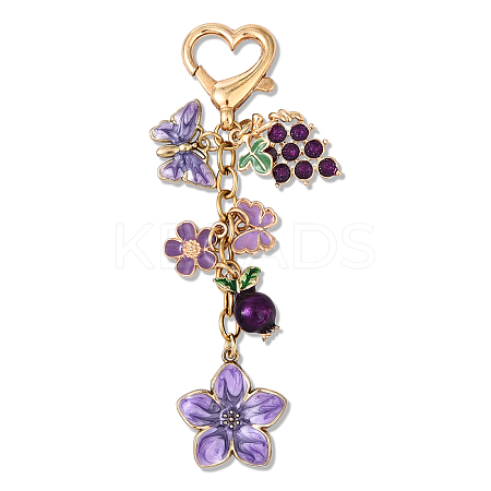 Grape Flower Butterfly Alloy Enamel Pendant Decorations HJEW-YW00149-1