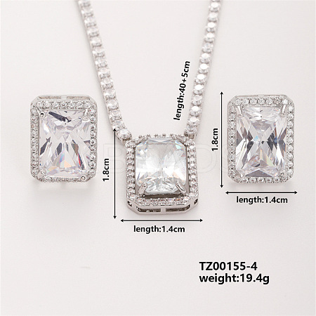Women's Glass Rectangle Necklace & Earrings Set for Fashionable Look LO8107-4-1