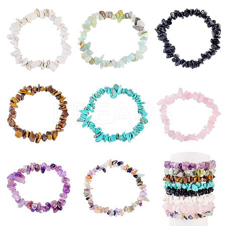 8Pcs Natural & Synthetic Gemstone Chips Stretch Bracelets for Women Men BJEW-TAC0037-1