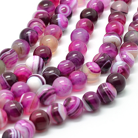 Natural Striped Agate/Banded Agate Bead Strands G-K166-13-6mm-03-1