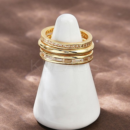 Brass Micro Pave Cubic Zirconia Plain Band Finger Rings for Women RJEW-P160-01D-G-1