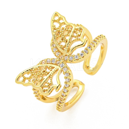 304 Stainless Steel Cubic Zirconia Open Cuff Ring for Women LS-RJEW-S406-05G-01-1