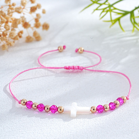 Adjustable Glass & Brass Beads Braided Bead Bracelets KF3798-6-1