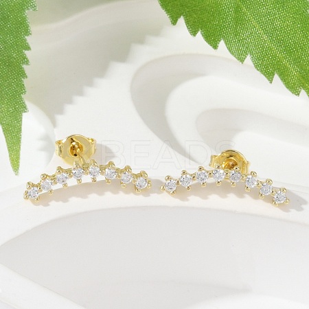 Clear Cubic Zirconia Curved Bar Stud Earrings LS-EJEW-C023-07G-1